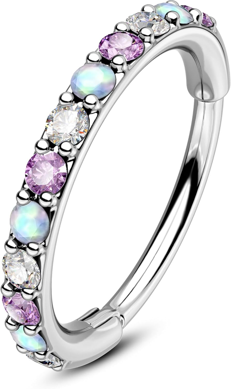 OUFER Opal and CZ 20G Nose Rings Hoops, 316L Surgical Steel Hinged Segment Nose Piercing Jewelry, Septum Lip Eyebrow Rings Cartilage Conch Rook Helix Tragus Daith Earrings for Women and Men-6/7/8Mm