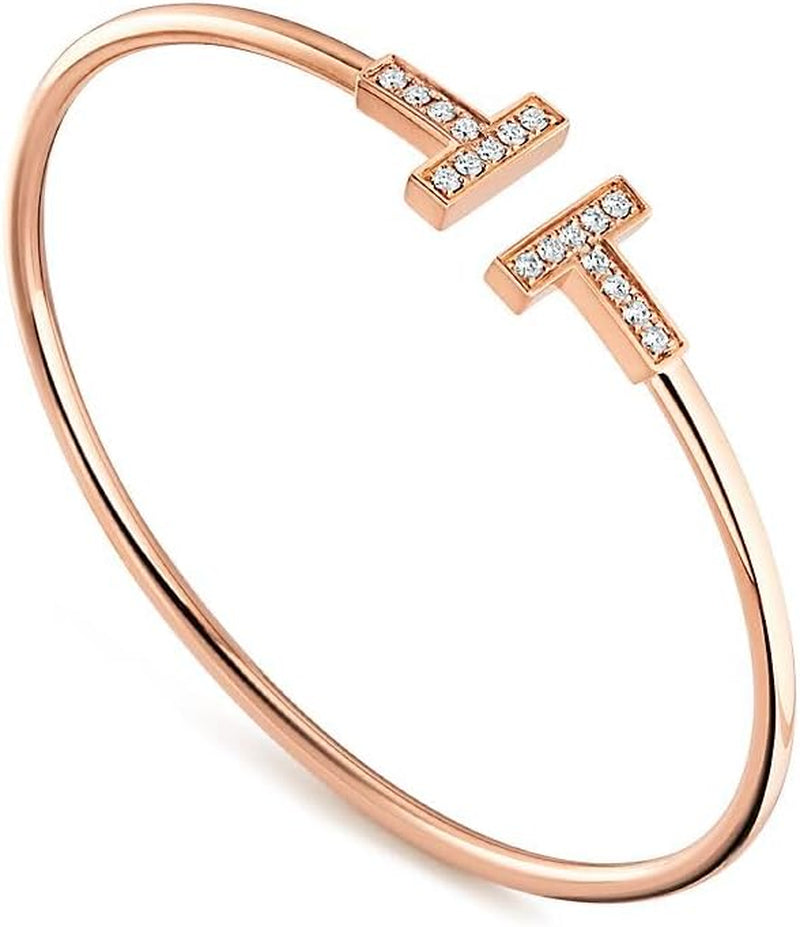 Dainty Bangle Bracelet for Women, Personalized Love Bracelet with Cubic Zirconia, Tiny Oval Waist Bangle, Adjustable 6.75 Inches, Gift for Valentine'S Day, Anniversary, Birthday for Her