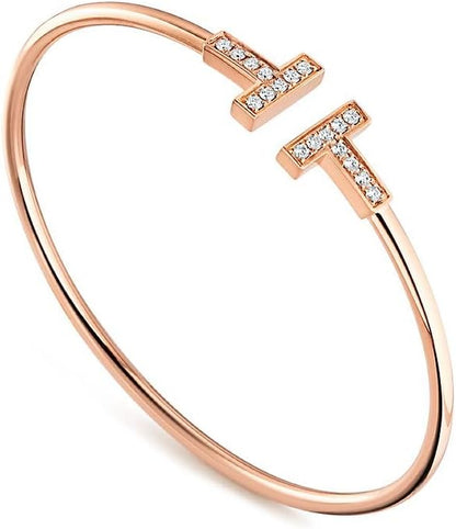 Dainty Bangle Bracelet for Women, Personalized Love Bracelet with Cubic Zirconia, Tiny Oval Waist Bangle, Adjustable 6.75 Inches, Gift for Valentine'S Day, Anniversary, Birthday for Her