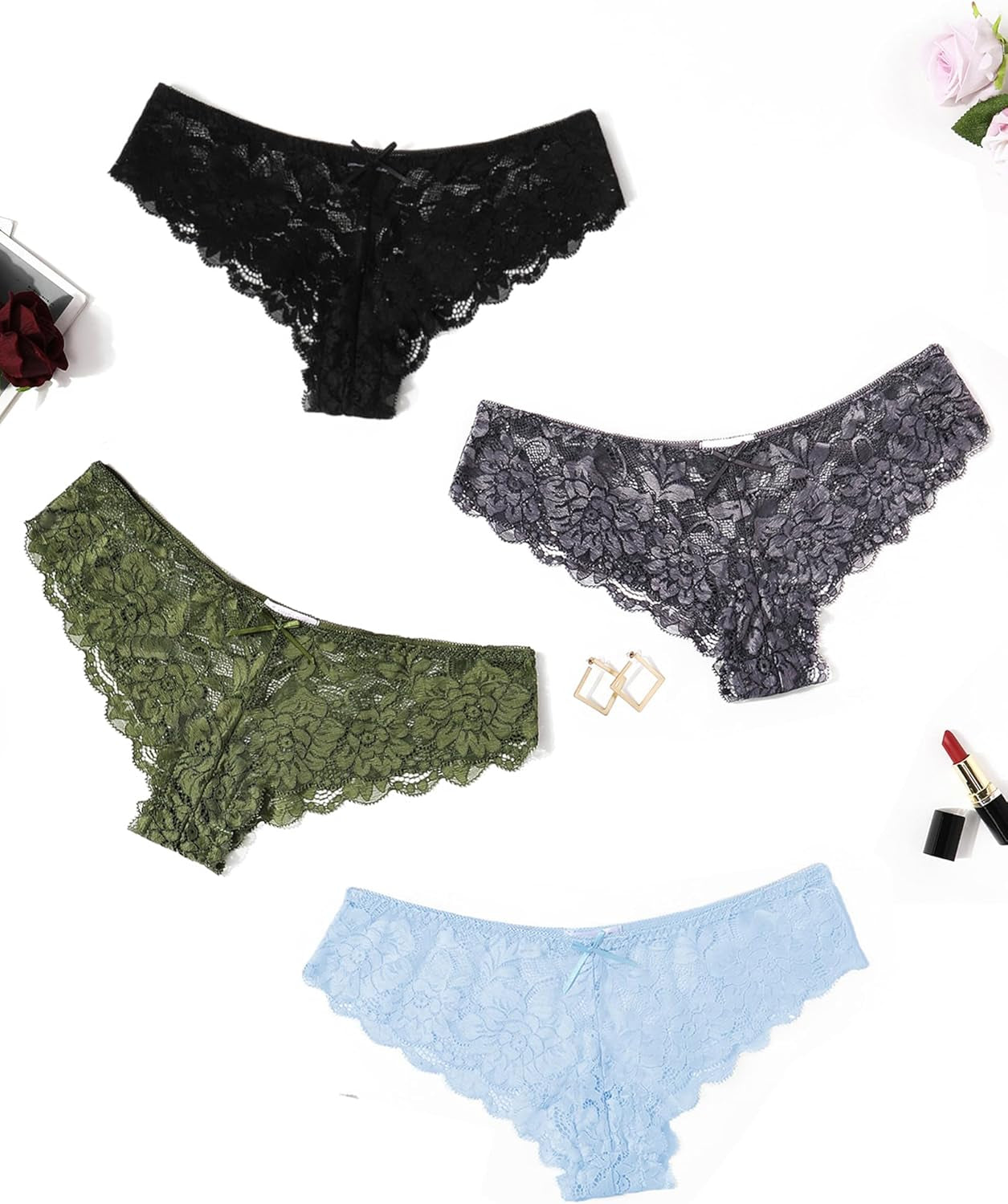 Avidlove Women Floral Lace Panties Sexy Hipster Underwear Cheeky Bikini Panties V-Shape Waistband Tangas