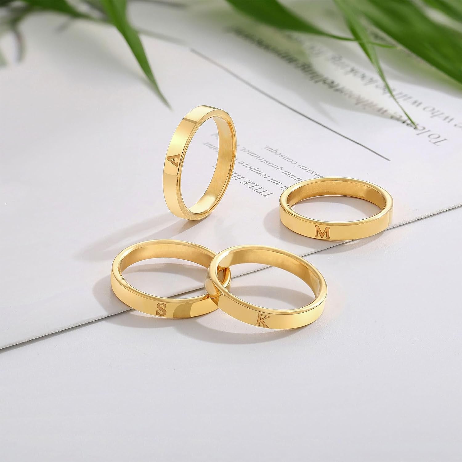 14K gold filled stackable initial rings for mom gift jewelry