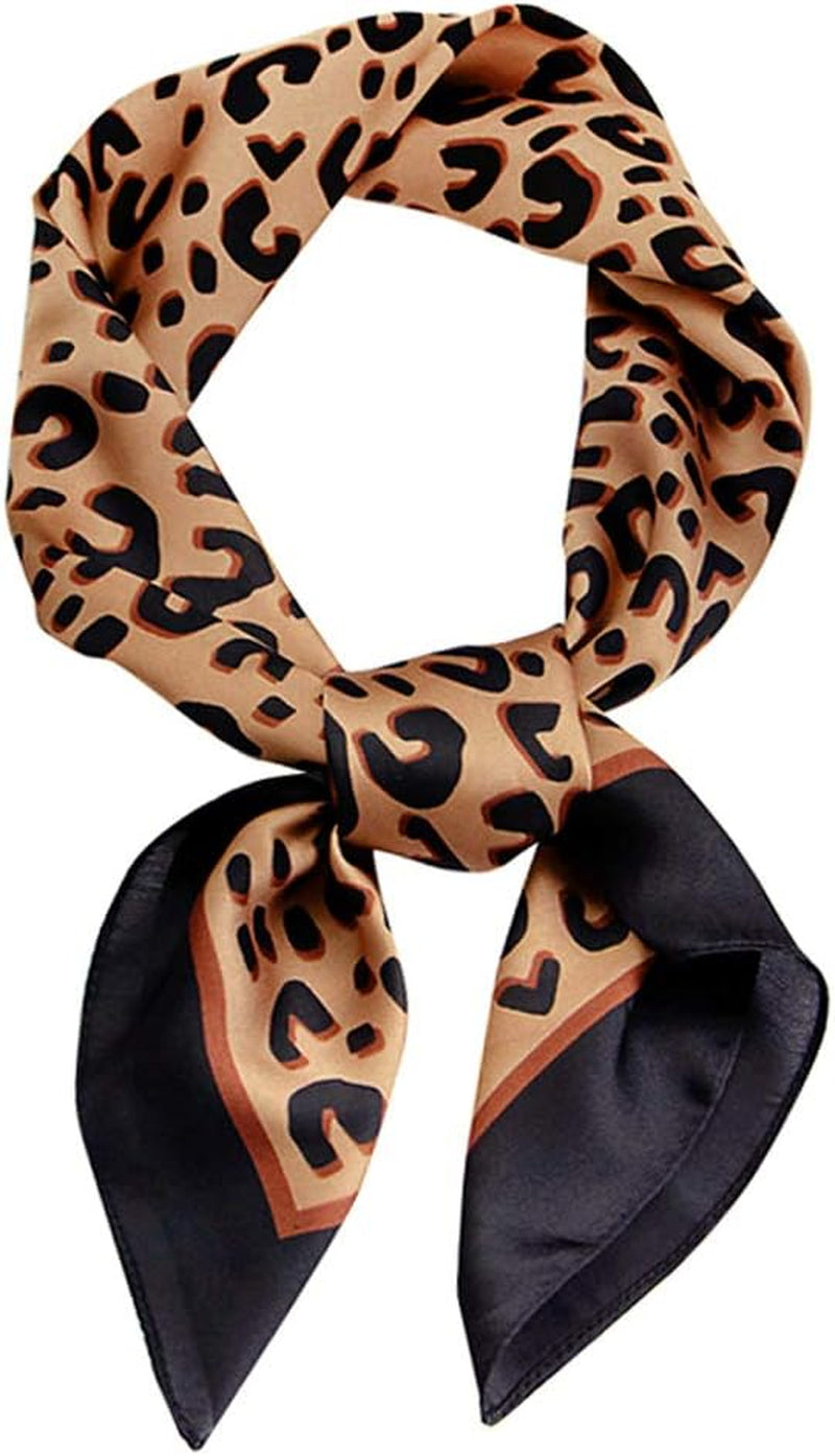 GERINLY Silk Hair Scarf Animal Print Leopard Neck Scarf Summer Neckerchief for Women Bag Purse Accessory
