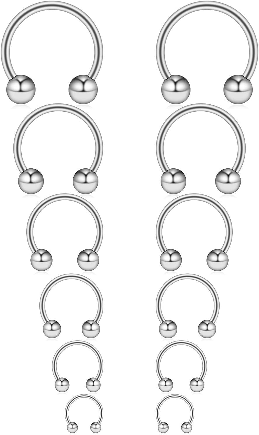 Ruifan 16G Surgical Steel CBR Nose Septum Horseshoe Earring Eyebrow Tongue Lip Nipple Helix Tragus Piercing Ring 6-16Mm