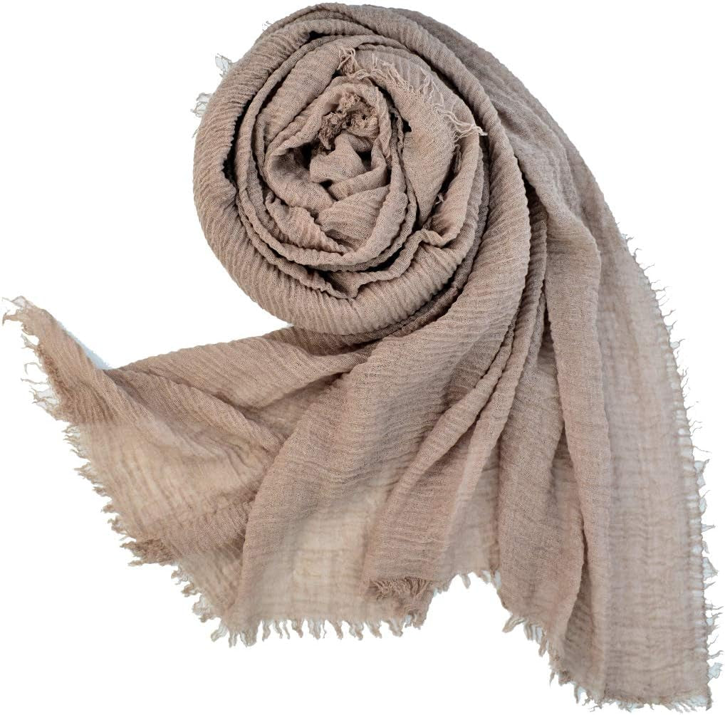 Women Summer Cotton Blend Crinkle Vintage Soft Long Scarf Linen Beach Shawl Wrap