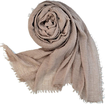 Women Summer Cotton Blend Crinkle Vintage Soft Long Scarf Linen Beach Shawl Wrap