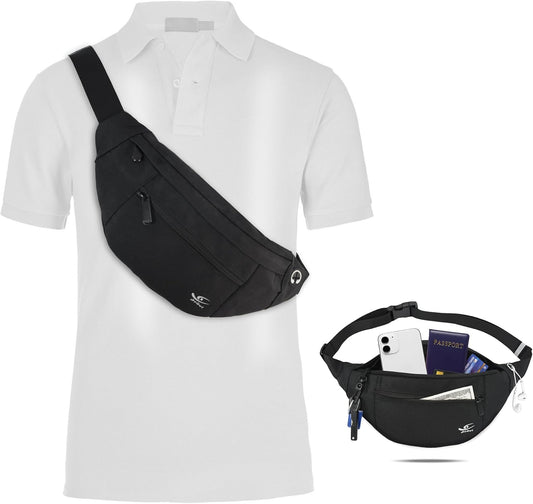 Hirui large black crossbody fanny pack front view