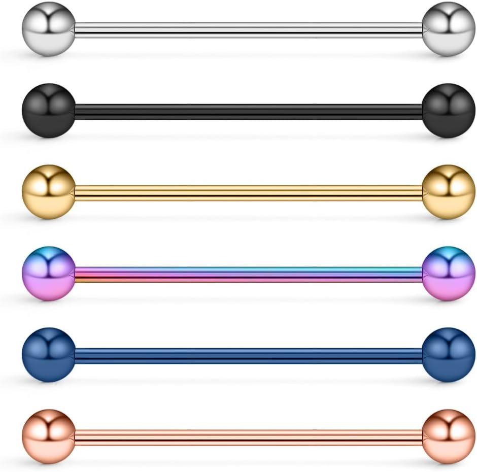 Ruifan 6-12PCS 14 Gauge Industrial Barbell Cartilage Earring Body Piercing Jewelry 35Mm 38Mm 40Mm