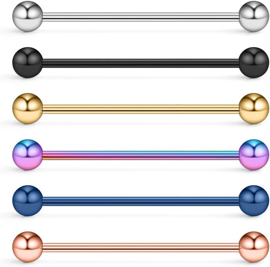 Ruifan 6-12PCS 14 Gauge Industrial Barbell Cartilage Earring Body Piercing Jewelry 35Mm 38Mm 40Mm