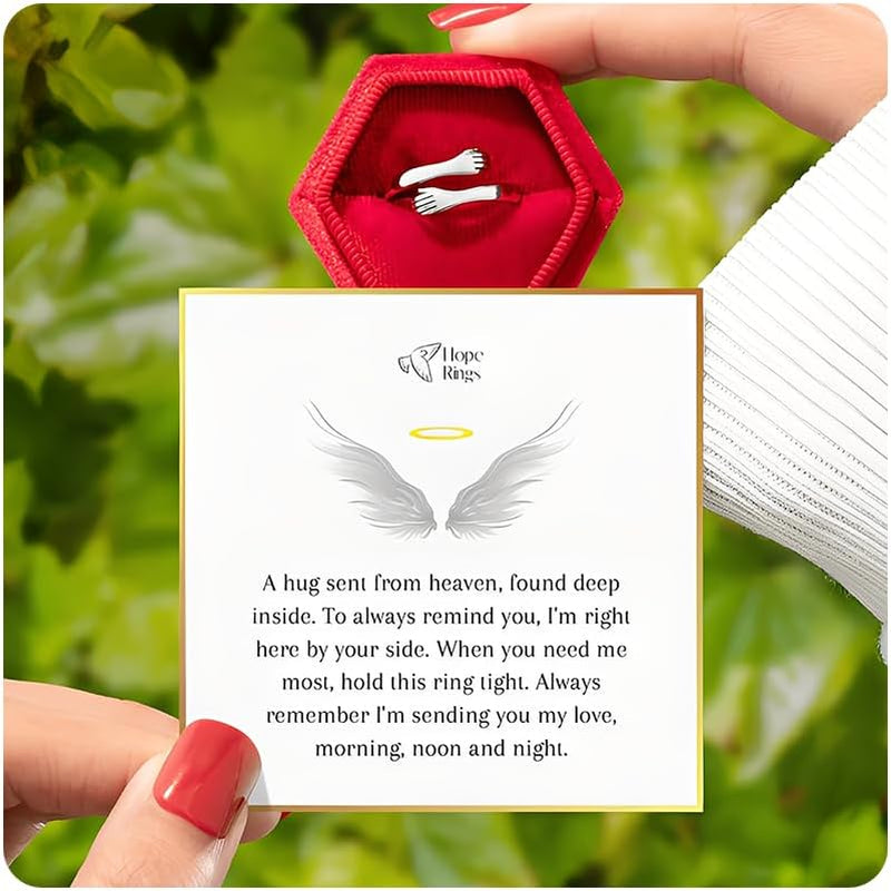 Adjustable hug from heaven ring in silver stainless steel