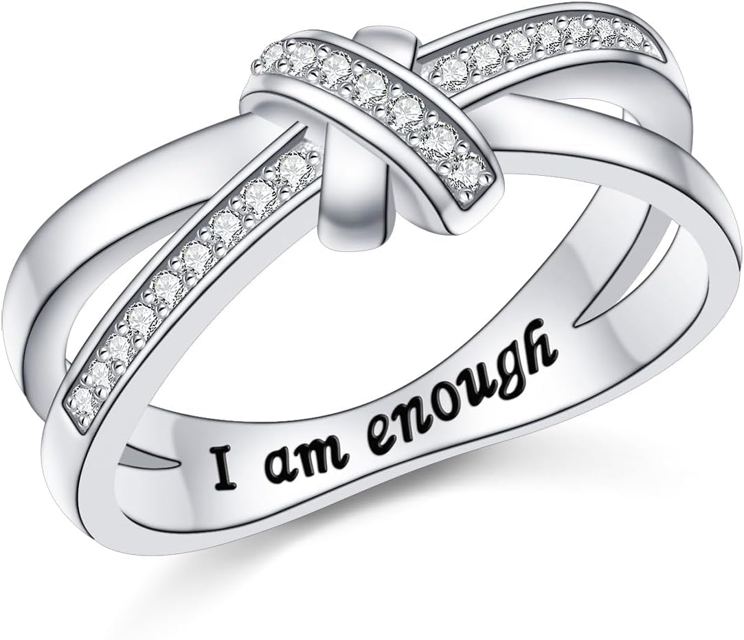 DAOCHONG 925 Sterling Silver I Am Enough I Am Worthy I Am Strong I Am Loved Ring for Women