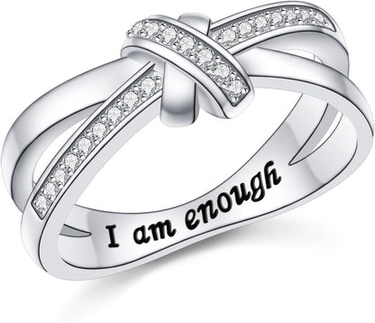 DAOCHONG 925 Sterling Silver I Am Enough I Am Worthy I Am Strong I Am Loved Ring for Women