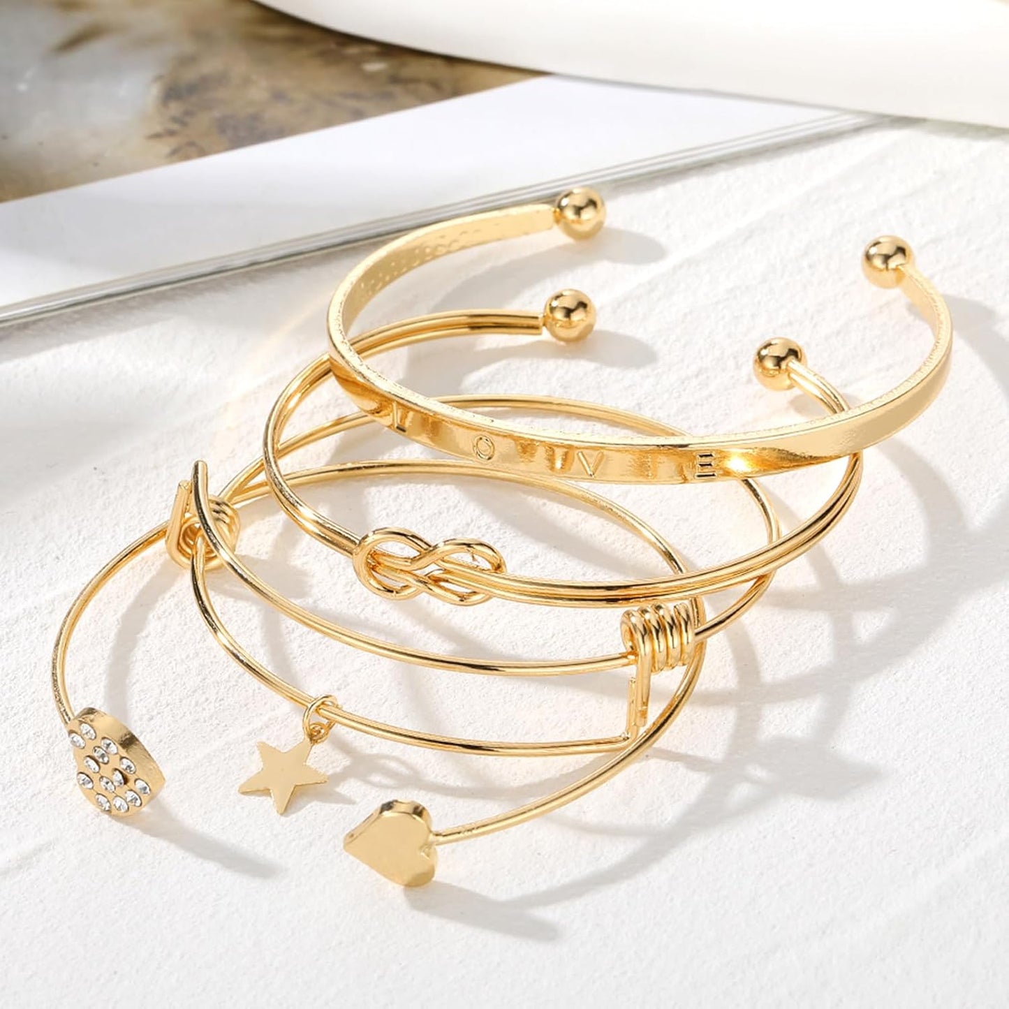 17IF Gold Bangle Bracelet for Women 14K Plated Multi Layer Cuff Bracelets Set Trendy Boho Textured Indian Punk Chunky Cable Smooth Bangles Elegance Stack Minimalist Jewelry Gift