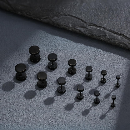 FIBO STEEL 6 Pairs Stainless Steel Black Stud Earrings for Men Women Faux Gauges Ear Tunnel Fake Gauge Earrings 3-8Mm
