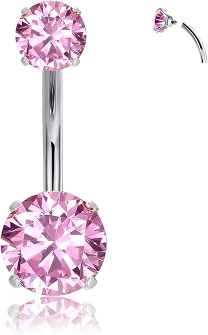 14G Clicker Belly Button Ring，Surgical Stainless Steel Hinged Belly Button Rings Belly Barbell Piercing Navel Barbell Body Jewelry 2PCS