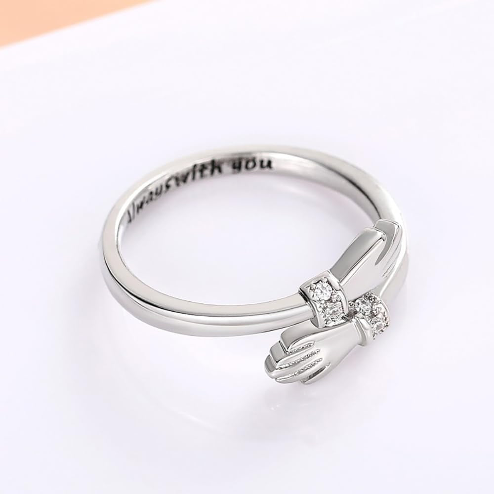 Adjustable open ring on woman's hand perfect fit