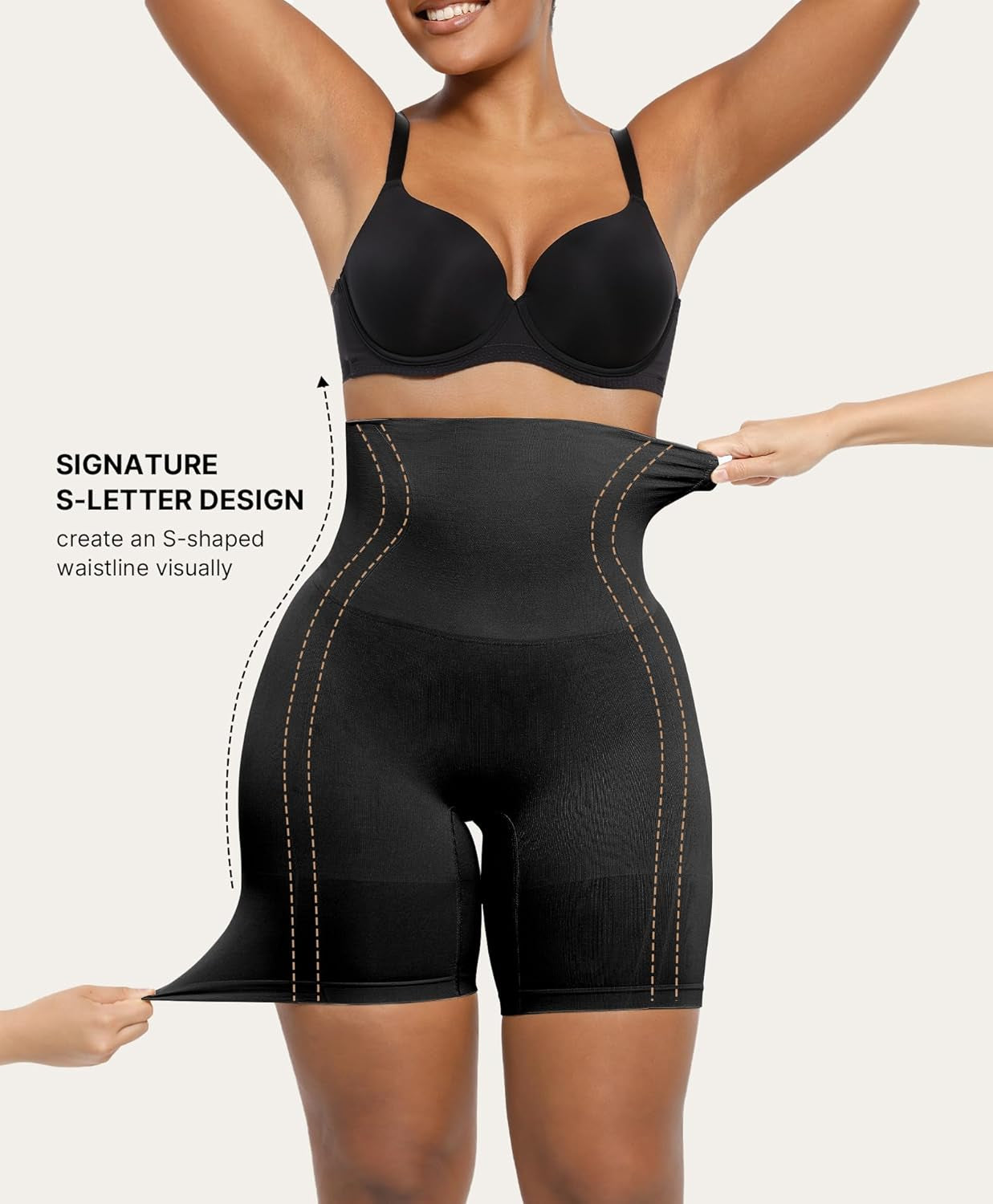 High-waisted body shaper shorts with thigh slimming technology