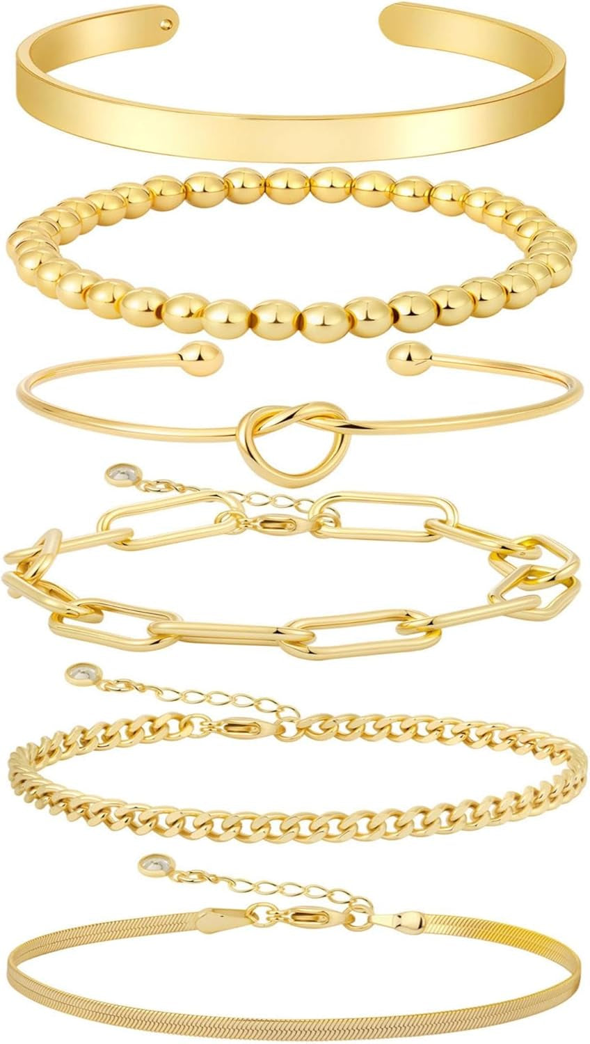 14K gold filled bangle bracelets 6-piece stack set