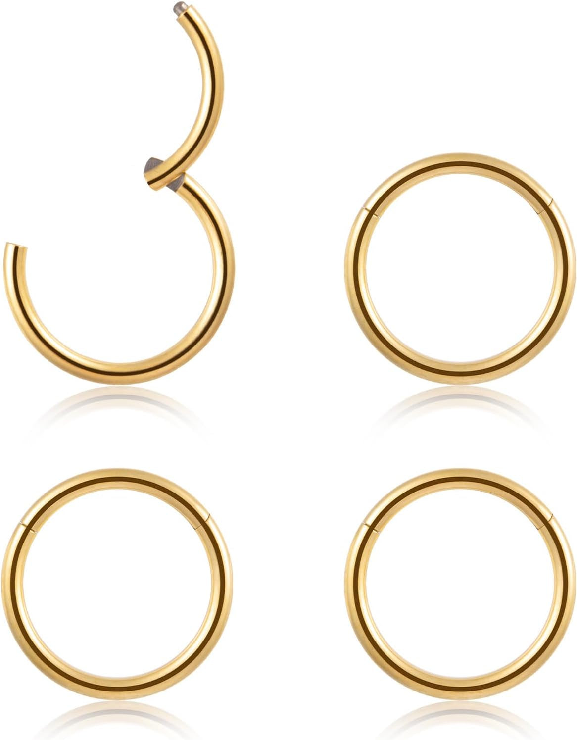 4Pcs 16G 18G 20G Surgical-Steel-Piercing-Ring-Nose-Rings-Hinged-Hoop-Earrings,6Mm 8Mm 10Mm 12Mm Seamless Stainless Steel Clicker Eyebrow Septum Piercing Hoop,Sliver Black Gold Rose Gold Rainbow Body Jewelry Set