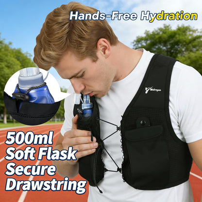 Back view of lightweight running vest showing adjustable elastic crisscrosses