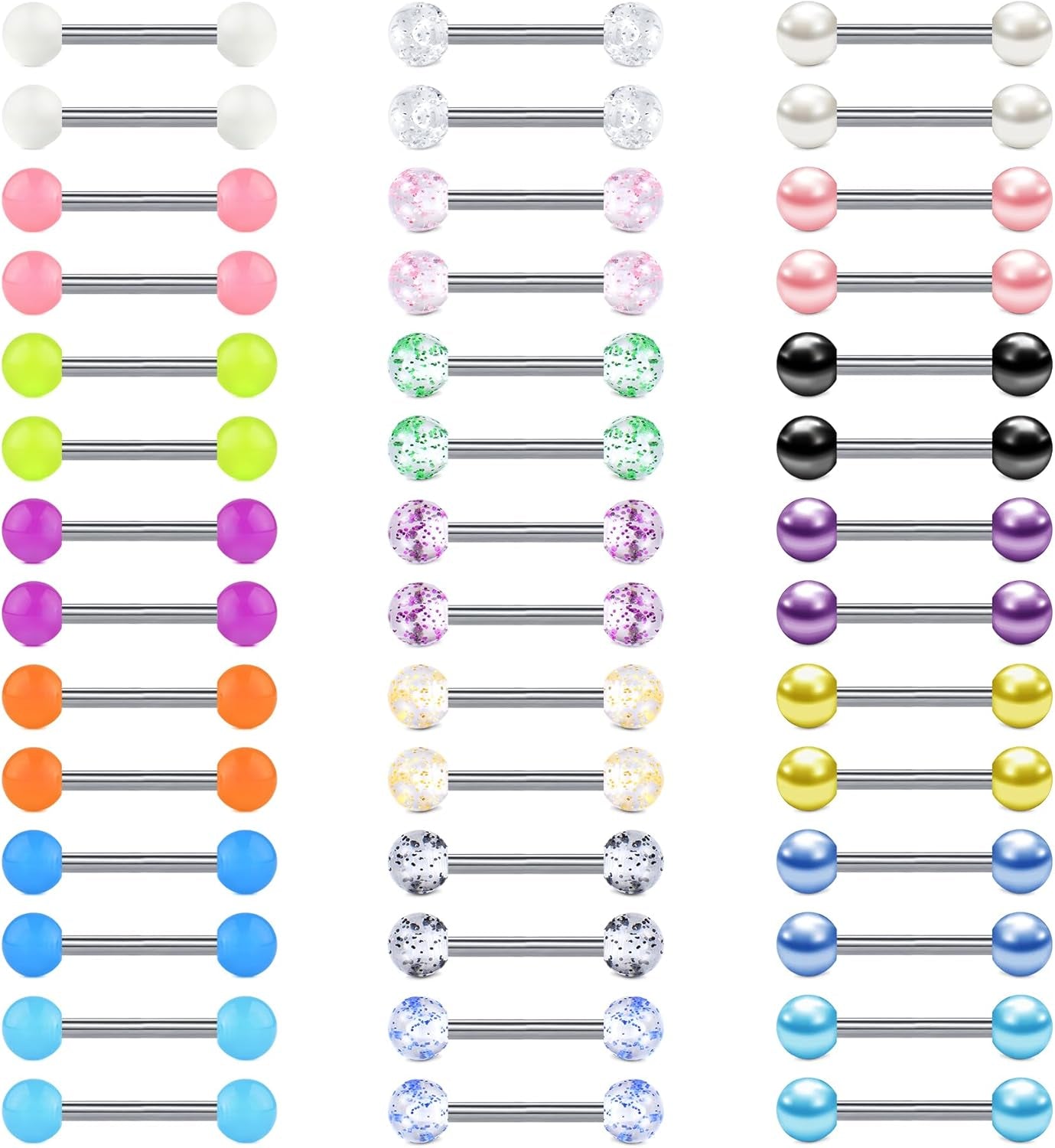 VCMART 12Mm-18Mm 14G Tongue Rings Nipple Straight Barbells Surgical Steel Body Piercing Jewelry