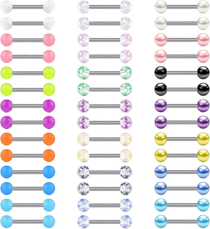 VCMART 12Mm-18Mm 14G Tongue Rings Nipple Straight Barbells Surgical Steel Body Piercing Jewelry