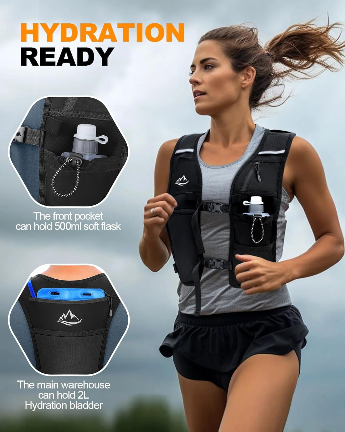 Lightweight breathable hydration vest for joggers