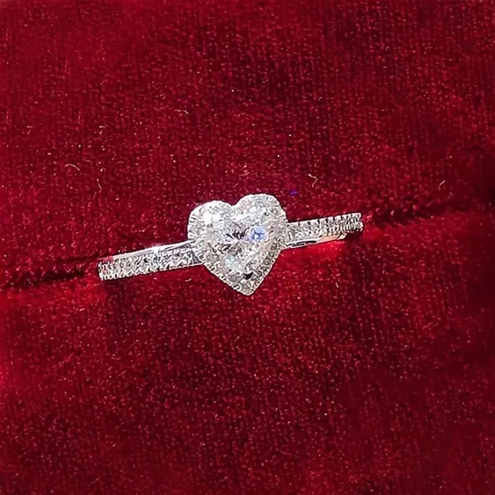 Delicate heart shaped love ring with cubic zirconia for women