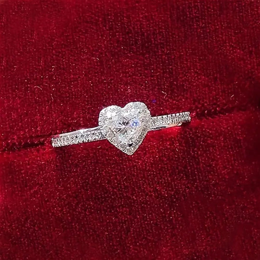 Delicate heart shaped love ring with cubic zirconia for women