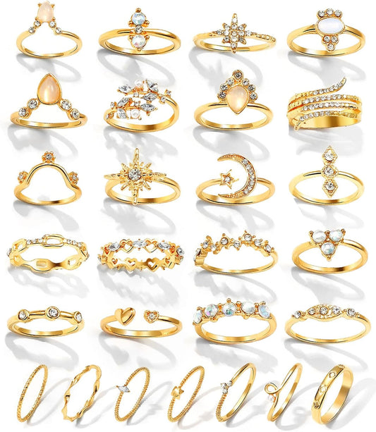17IF gold boho sparkle knuckle rings set featuring vintage rhinestone details