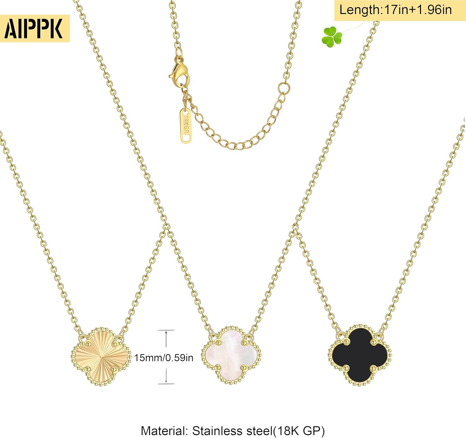 Clover Pendant Necklace Set for Women 18K Gold Plated Four Leaf Clover Necklace Lucky Simple Jewelry Gifts for Women 3Pcs