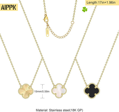 Clover Pendant Necklace Set for Women 18K Gold Plated Four Leaf Clover Necklace Lucky Simple Jewelry Gifts for Women 3Pcs