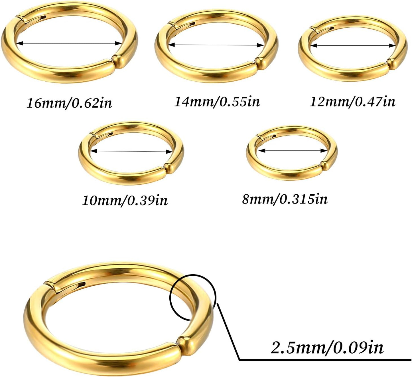 10PCS Clip on Earrings, Non Piercing Fake Earring Stainless Steel Clip on Hoop Earrings for Women Men 8Mm 10Mm 12Mm 14Mm 16Mm