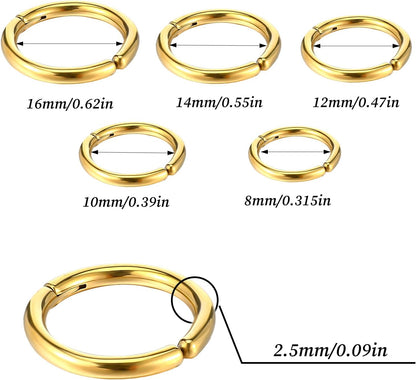 10PCS Clip on Earrings, Non Piercing Fake Earring Stainless Steel Clip on Hoop Earrings for Women Men 8Mm 10Mm 12Mm 14Mm 16Mm