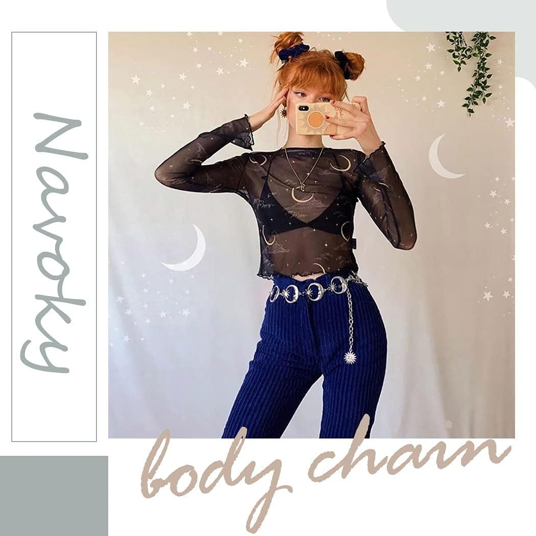 Navoky Moon Star Metal Waist Chain Sun Pendant Belly Belt Body Chains Jewelry Accessories for Women and Girls