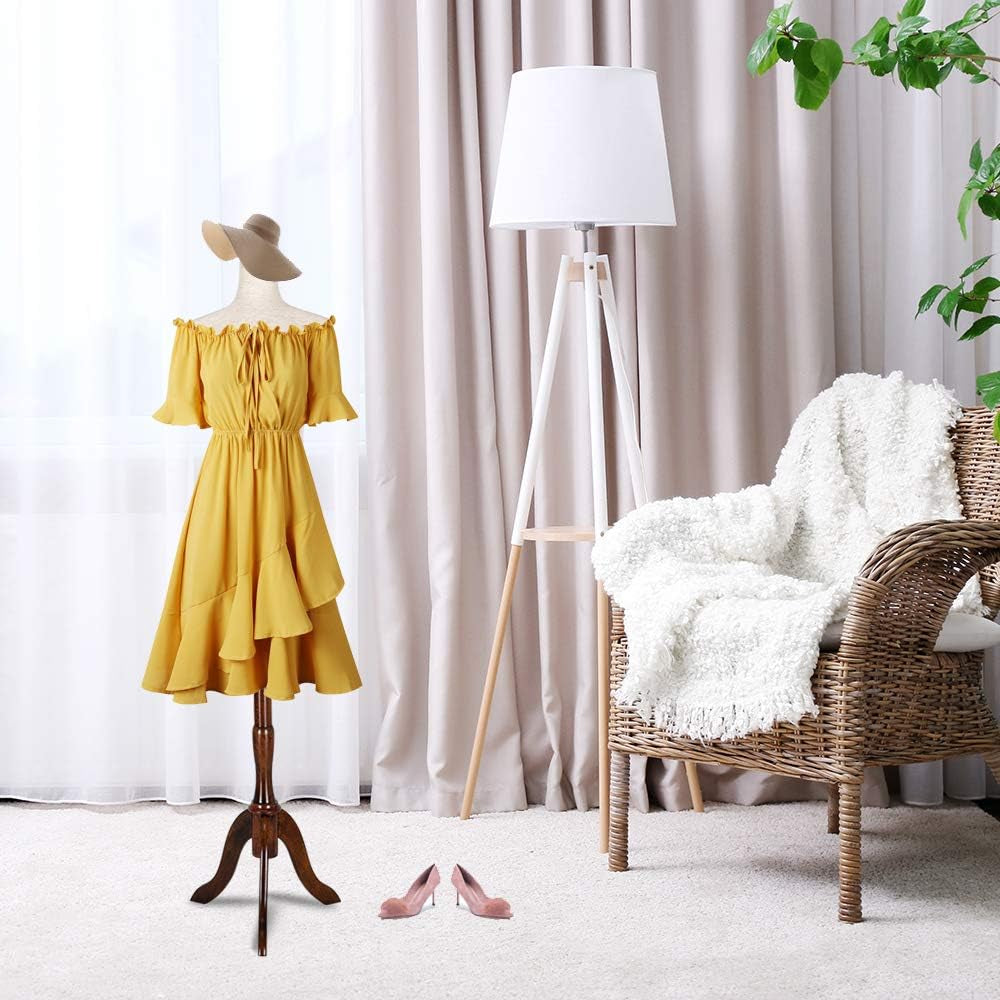 Bonnlo Upgraded Female Dress Form, Mannequin Torse Body with Adjustable Rubber Wood Stand for Dress Jewelry Display (White, 6-8)