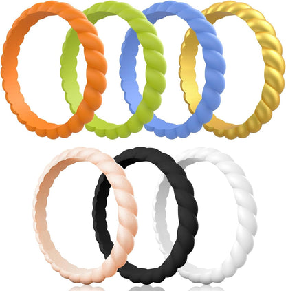 Egnaro Silicone Wedding Ring for Women,Thin and Stackble Braided Rubber Wedding Bands,No-Toxic,Skin Safe
