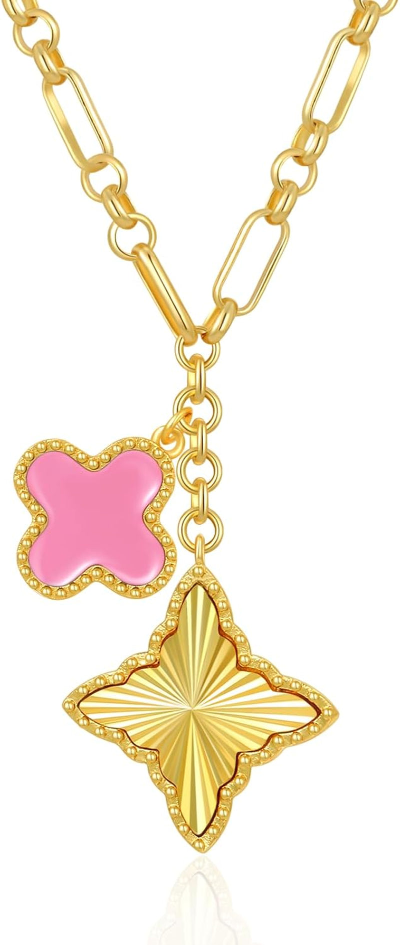 Clover Necklace for Women, 14K Gold Four Leaf Clover Pendant Necklaces Lucky Dainty Trendy Jewelry Gifts for Women