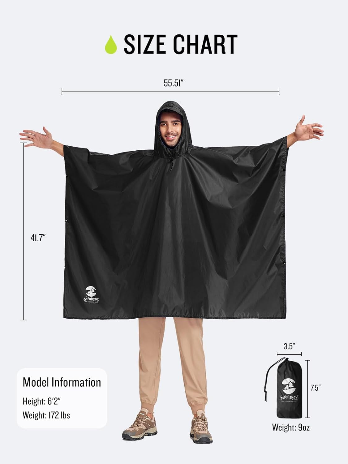 Back view showing coverage of Saphirose waterproof poncho