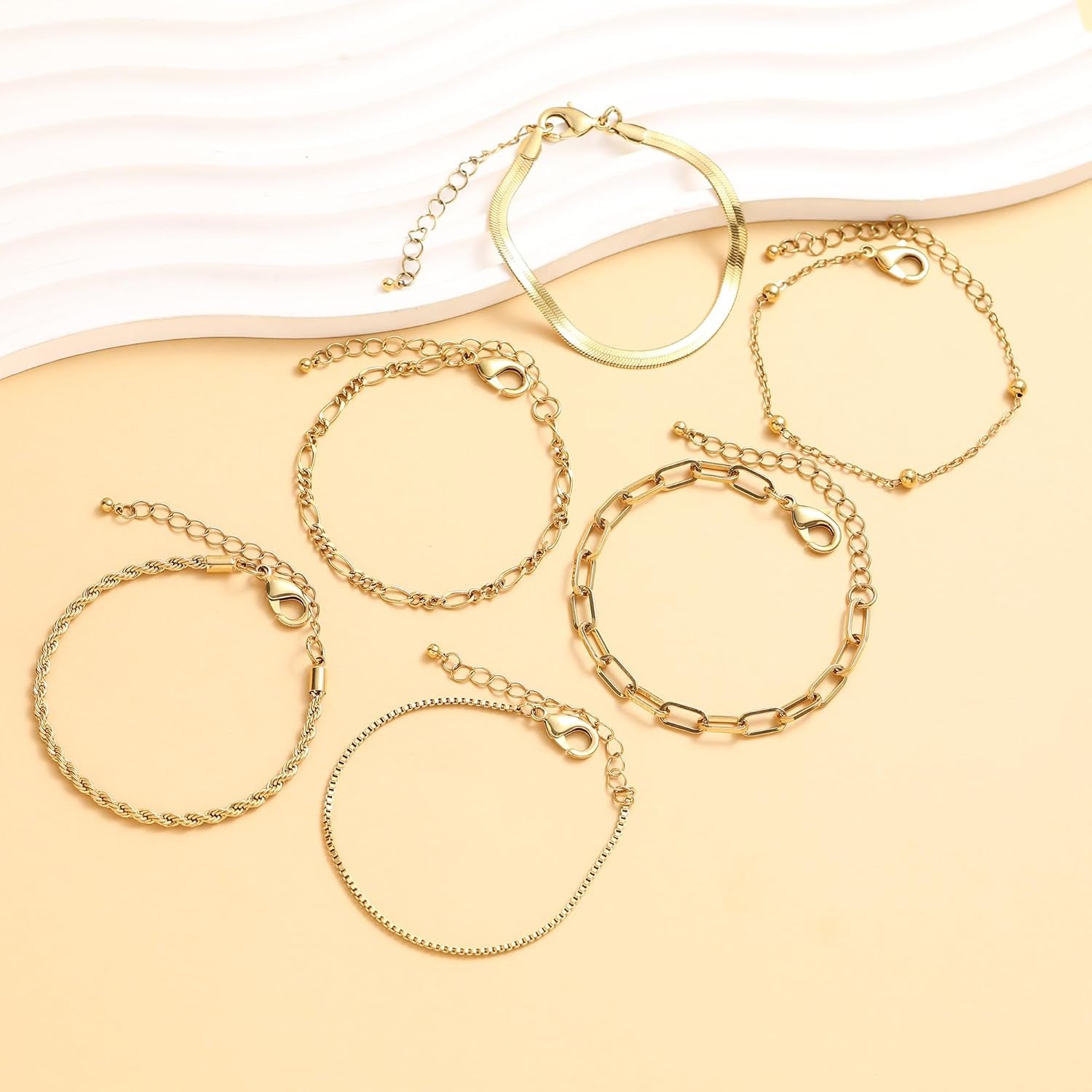 Wgoud Waterproof Gold Bracelets for Women Trendy, Dainty 14K Real Gold Plated Fashion Stackable Bracelet Sets for Women Thin Cuban Link Paperclip Chain Bracelets Layered Gold Jewelry Sets Gifts for Womens