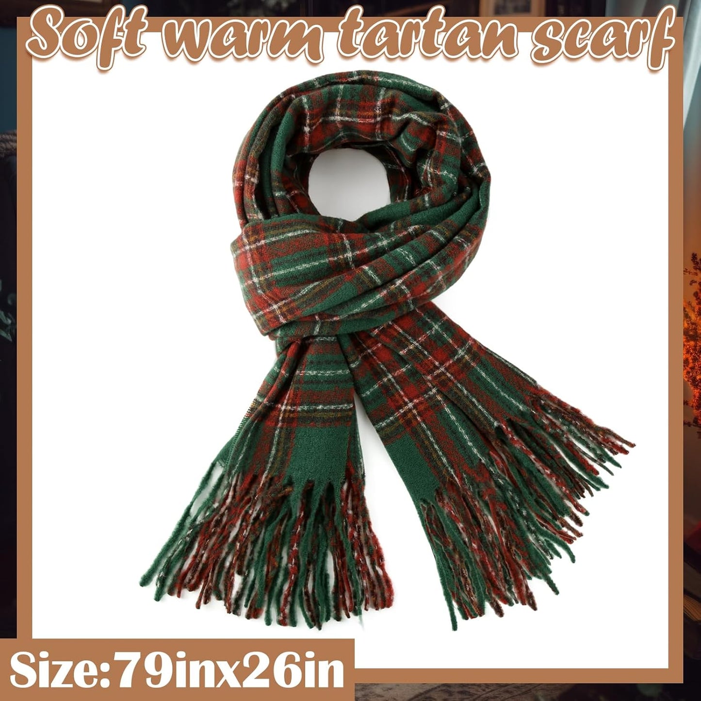 Coume Christmas Plaid Scarf for Women Men Soft Green Buffalo Plaid Winter Scarf Cashmere Feel Fashion Tartan Gifts