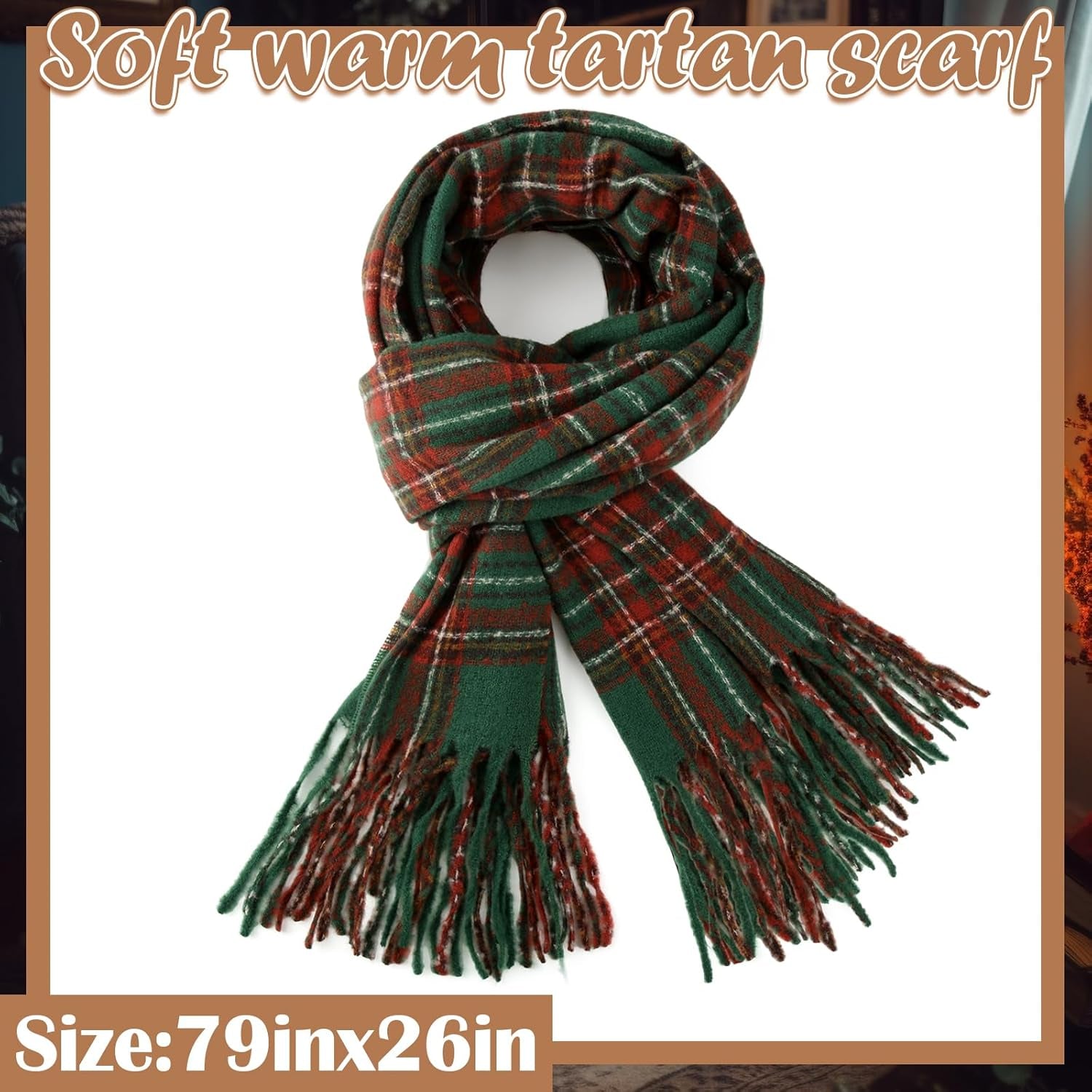 Coume Christmas Plaid Scarf for Women Men Soft Green Buffalo Plaid Winter Scarf Cashmere Feel Fashion Tartan Gifts
