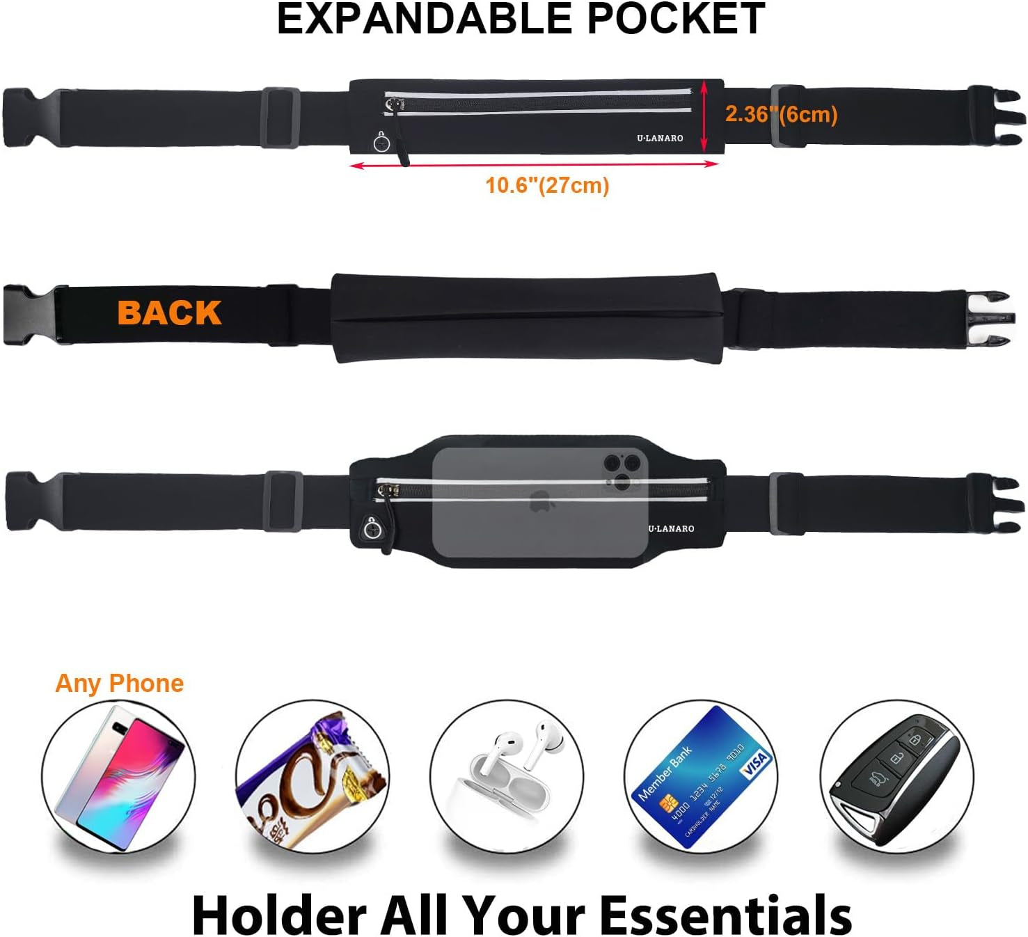 Woman wearing slim waist pack with phone during outdoor workout