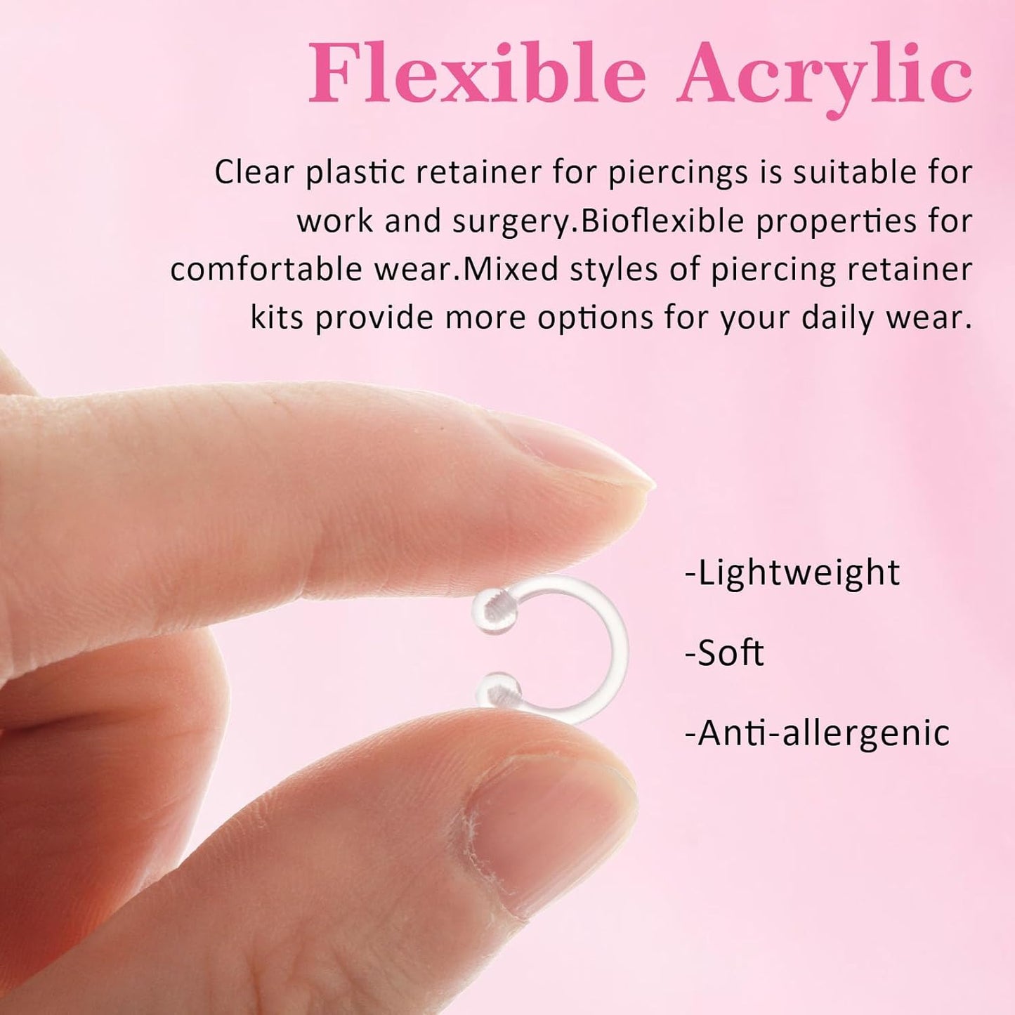 Lusofie 43Pcs Clear Piercing Retainer Set Acrylic Septum Ring Nose Studs Rings Cartilage Navel Tongue Barbells Lip Eyebrow Tragus Earring Clear Piercing Jewelry for Work Surgery