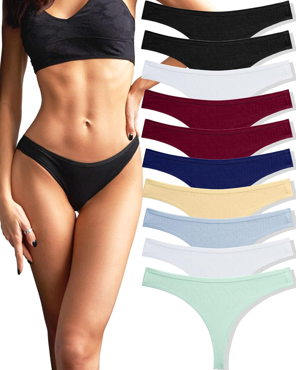 FINETOO 10 pack cotton thongs for women in assorted colors