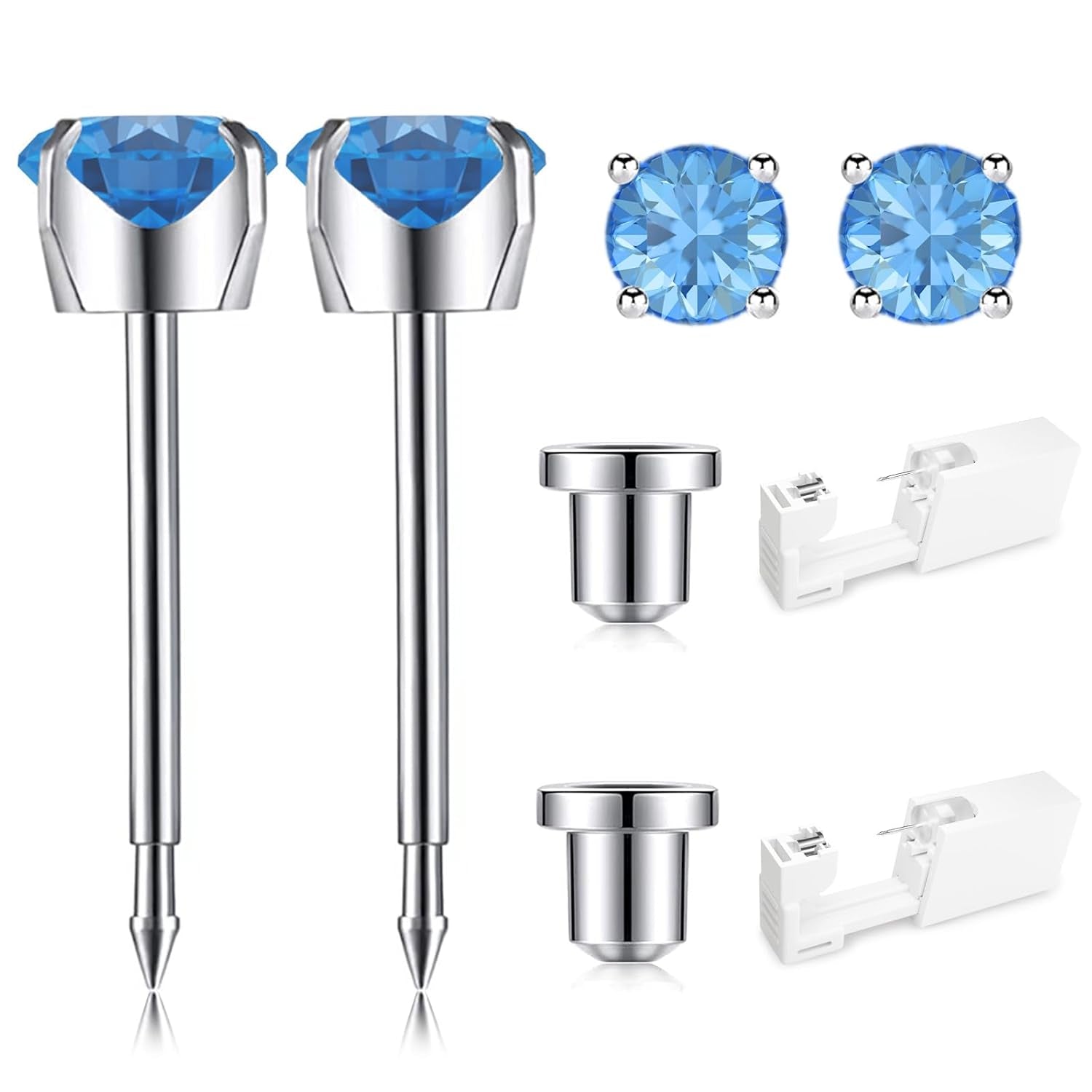 Ear Piercing Kit | Disposable Ear Piercing Gun Kit Made in 316L Surgical Stainless Steel 4Mm - 4Prong Cubic Zirconia | at Home Self Piercing Kit with Earrings Studs