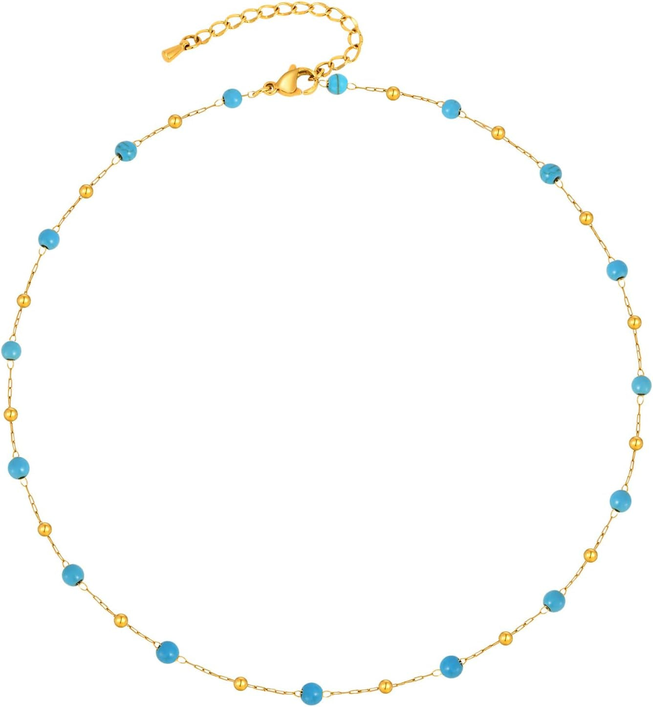 Gold Evil Eye Turquoise Necklace - 14K Gold Plated Turquoise Beaded Necklaces,Non Tarnish Golden Lucky Protection Western Jewelry,Trendy Boho Evil Eye Choker Gifts for Women Girlfriend Sister Wife