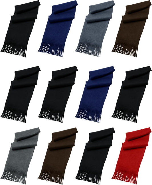 12 Pack Fleece Winter Scarves, Warm Winter Scarf Multi-Color Bulk Wholesale, Unisex Men Women