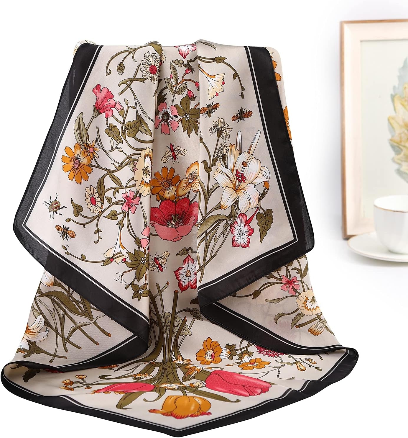 CHLINS 27 Inches Silk Feeling Square Head Scarf - 4 Pcs Satin Square Head Scarves for Women Hair Bandanas