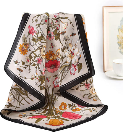 CHLINS 27 Inches Silk Feeling Square Head Scarf - 4 Pcs Satin Square Head Scarves for Women Hair Bandanas