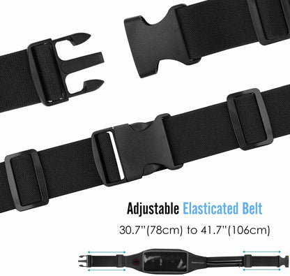 Close-up of touchscreen compatible phone pocket on reflective sports belt
